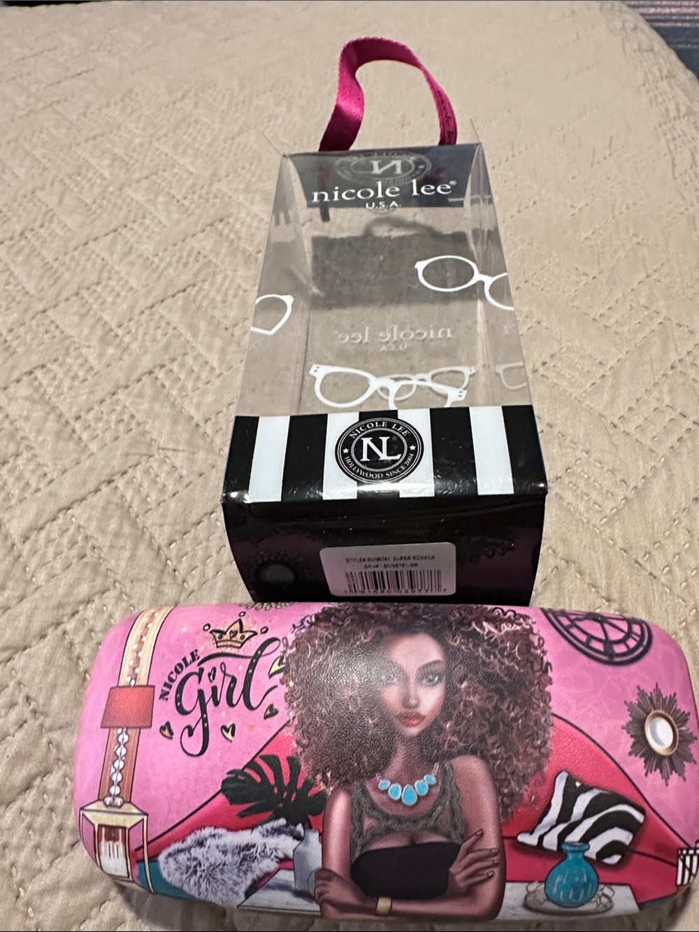 Nicole Lee Pink Graphic Sunglasses Case with 'Nicole Girl' Artwork